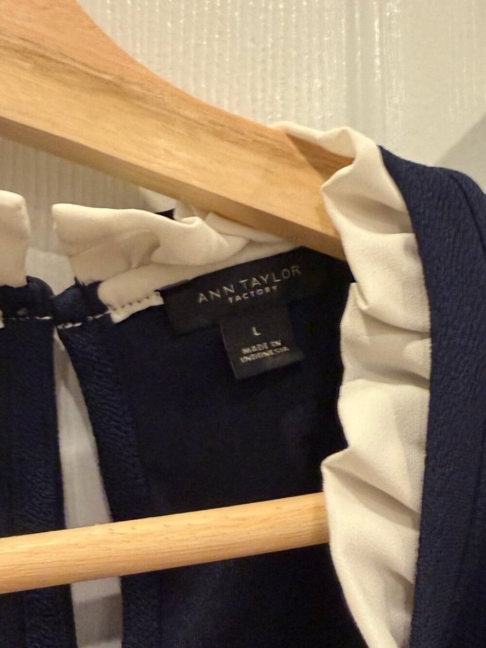 Navy Top with Cream Ruffle Trim - Picture 3 of 4